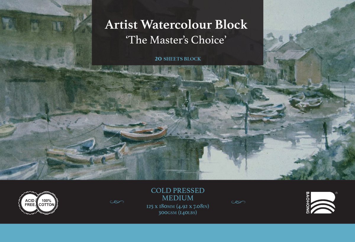 The Masters Choice by Baohong Watercolor Paper Block - 20 Sheets 4.92" x 7.09" - 140 lb Cold Press - The Merri Artist - merriartist.com