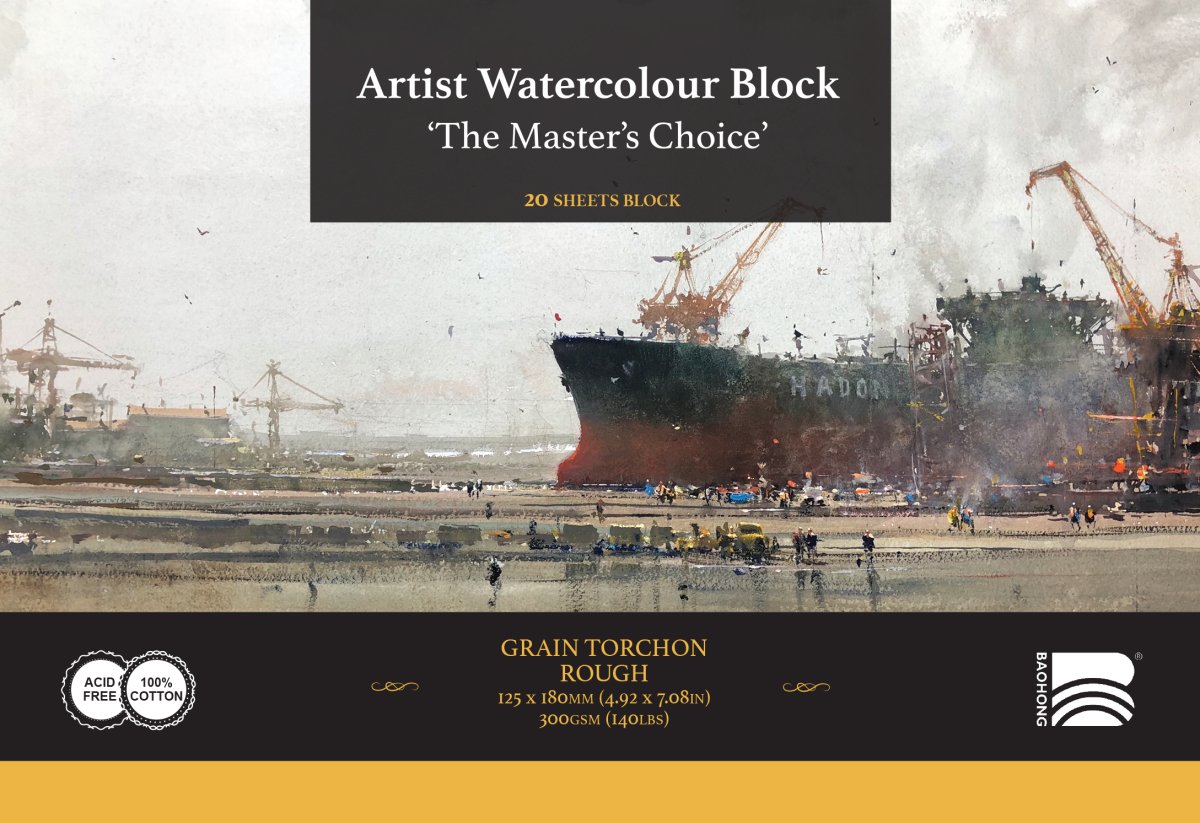 The Masters Choice by Baohong Watercolor Paper Block - 20 sheets 4.92" x 7.09" - 140 lb Rough - merriartist.com