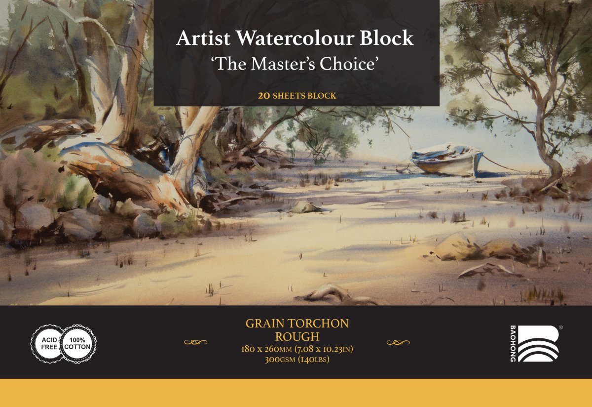 The Masters Choice by Baohong Watercolor Paper Block - 20 sheets 7.08" x 10.23" - 140 lb Rough 140 lb - merriartist.com