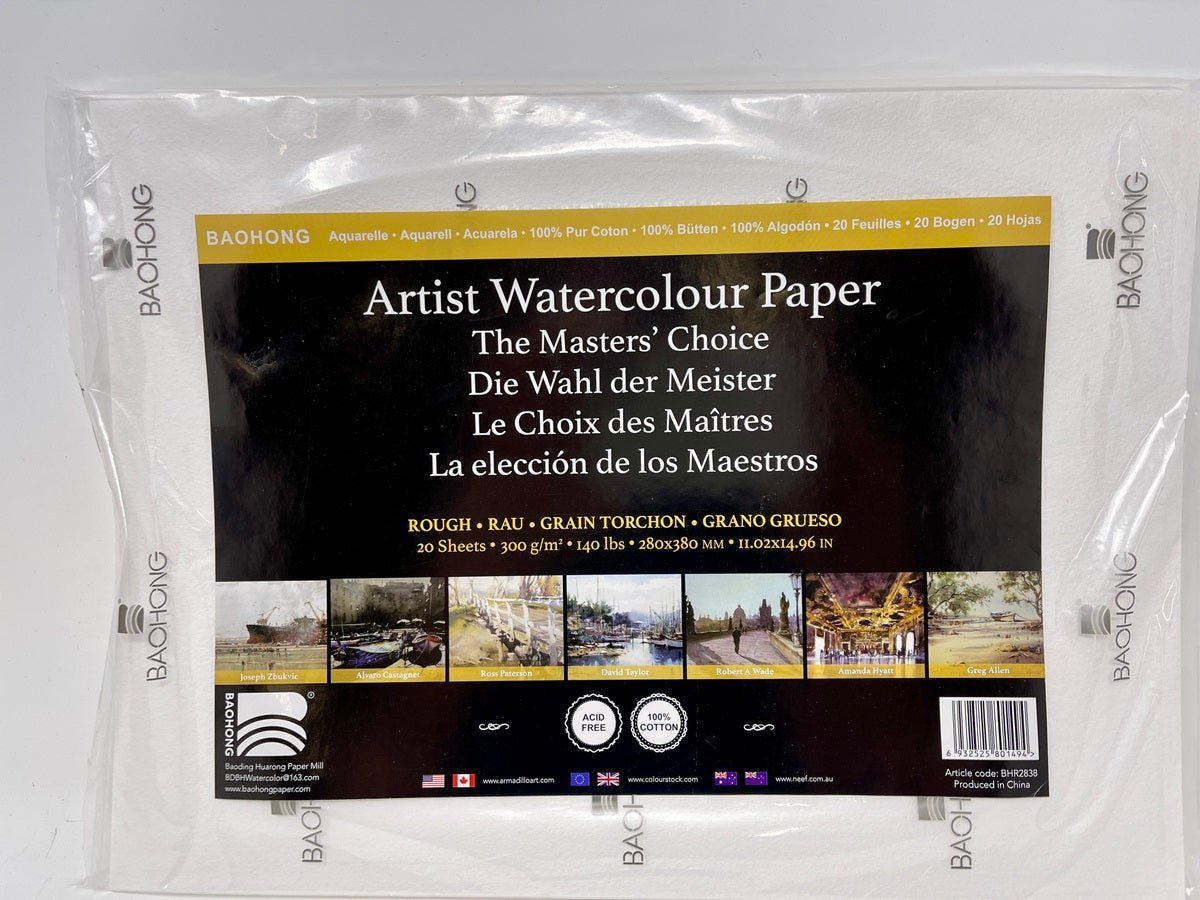 The Masters Choice by Baohong Watercolor Paper Sheets - 11.02" x 14.96" - Rough - Pack of 20 - The Merri Artist - merriartist.com