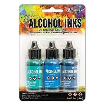 Tim Holtz Alcohol Ink Set of 3 - Teal/Blue Spectrum - merriartist.com
