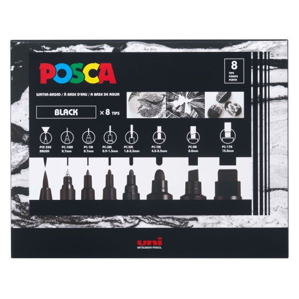 uni POSCA Acrylic Paint Marker - 8 Marker All Black Set - merriartist.com