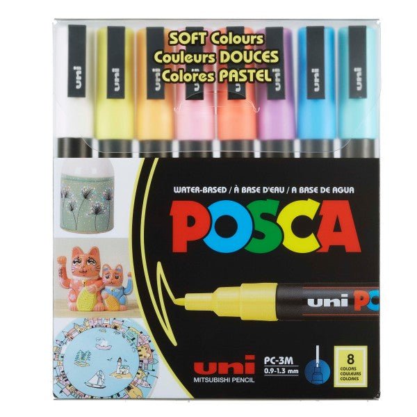 uni POSCA Acrylic Paint Marker - PC-3M Fine - 8 Soft Colors Set - merriartist.com