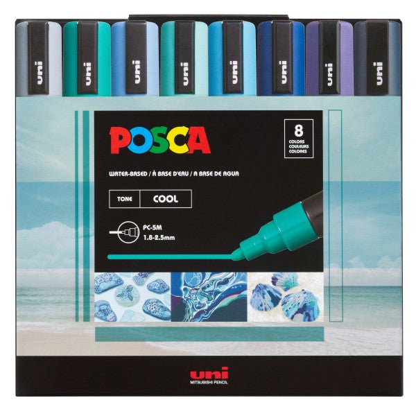 uni POSCA Acrylic Paint Marker - PC-5M Medium - 8 Cool Tone Color Set - merriartist.com