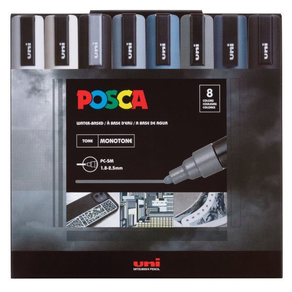 uni POSCA Acrylic Paint Marker - PC-5M Medium - 8 Mono Tone Color Set - merriartist.com