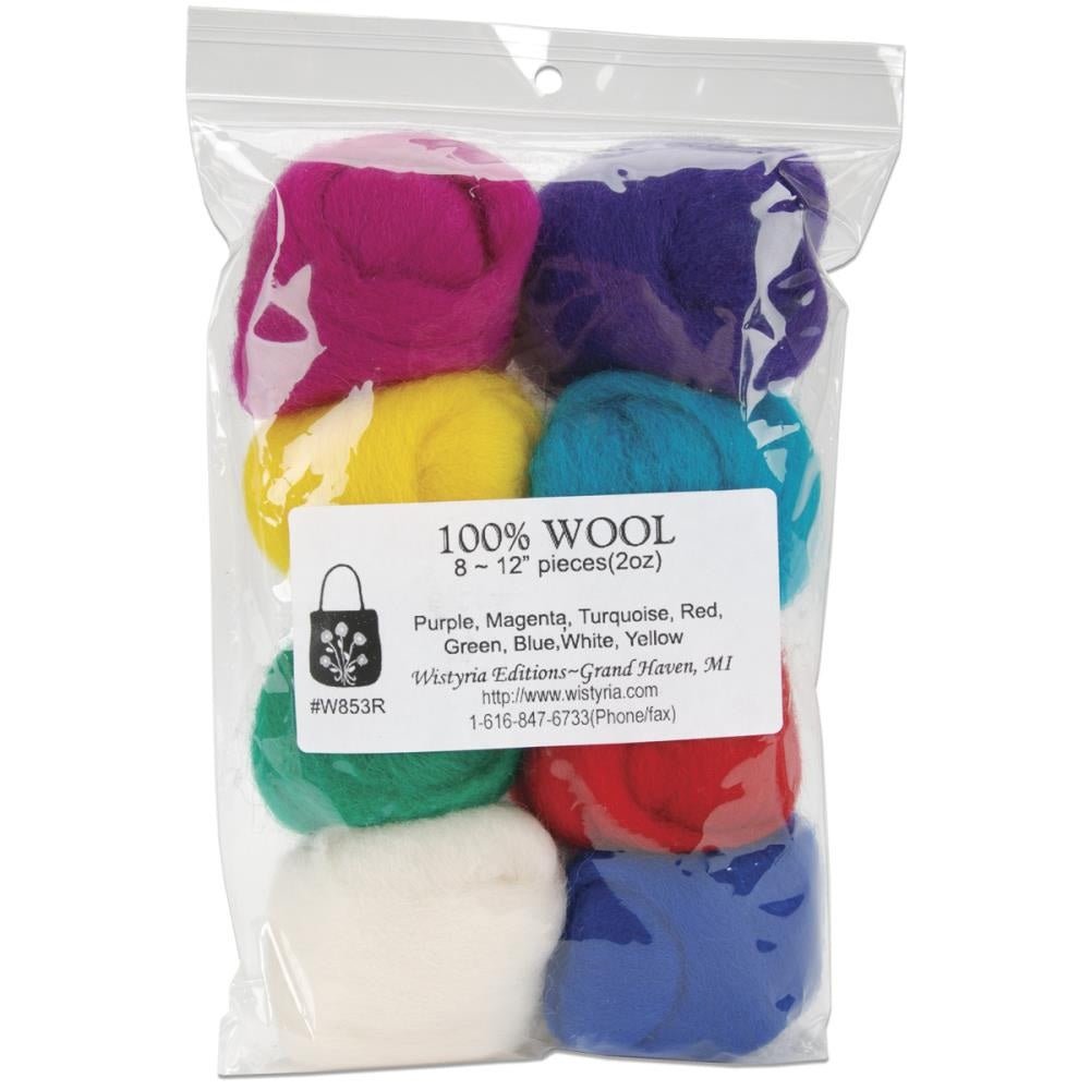 Wistyria Editions Wool Roving 2 ounces (8 X .25 ounce pieces) - 8 Primary Colors - merriartist.com