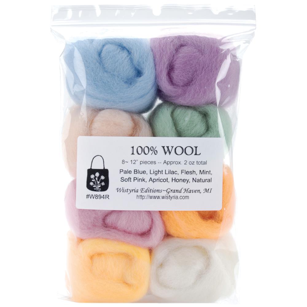 Wistyria Editions Wool Roving 2 ounces (8 X .25 ounce pieces) - 8 soft Pastels - merriartist.com