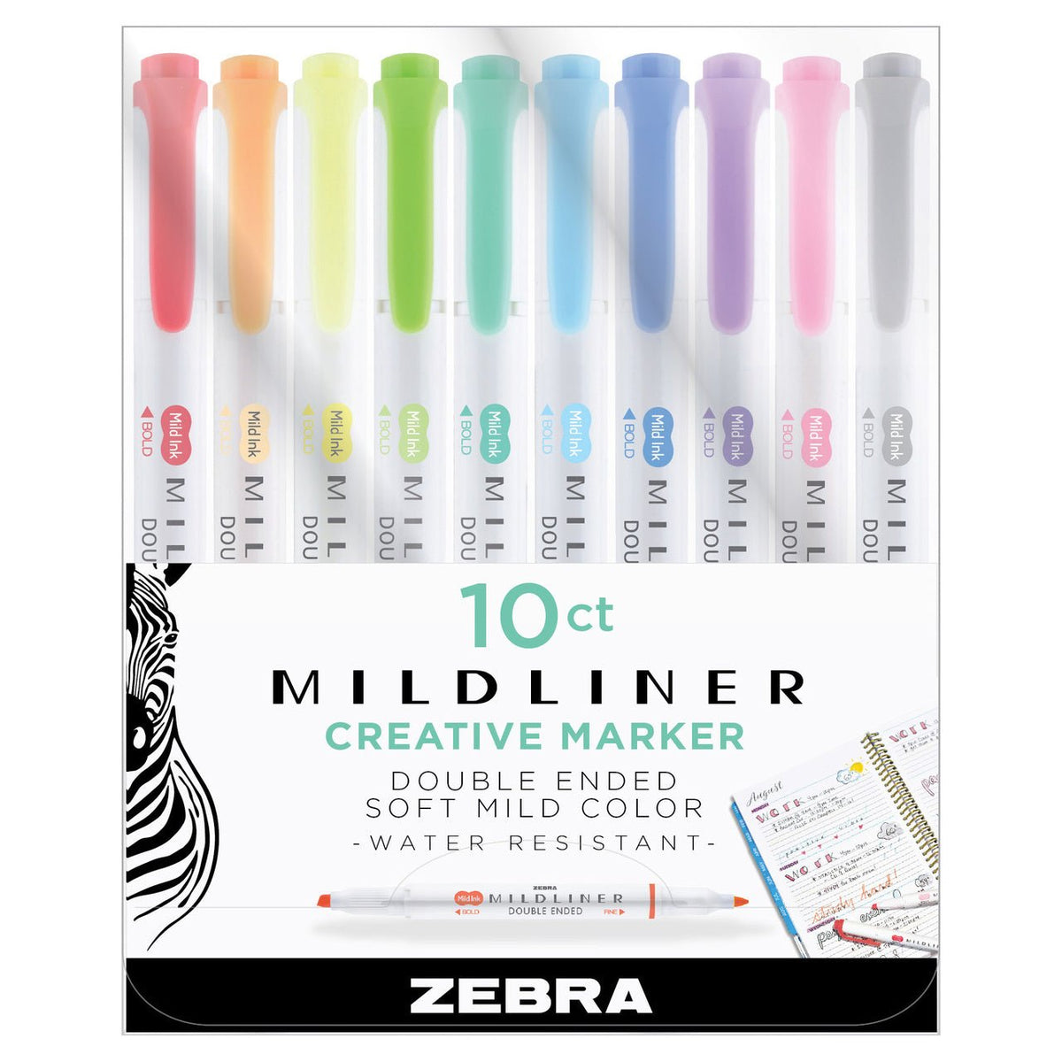 Zebra Mildliner Creative Marker - 10 Assorted Colors Set - merriartist.com