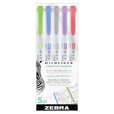 Zebra Mildliner Creative Marker - 5 Cool and Refined Colors Set - merriartist.com