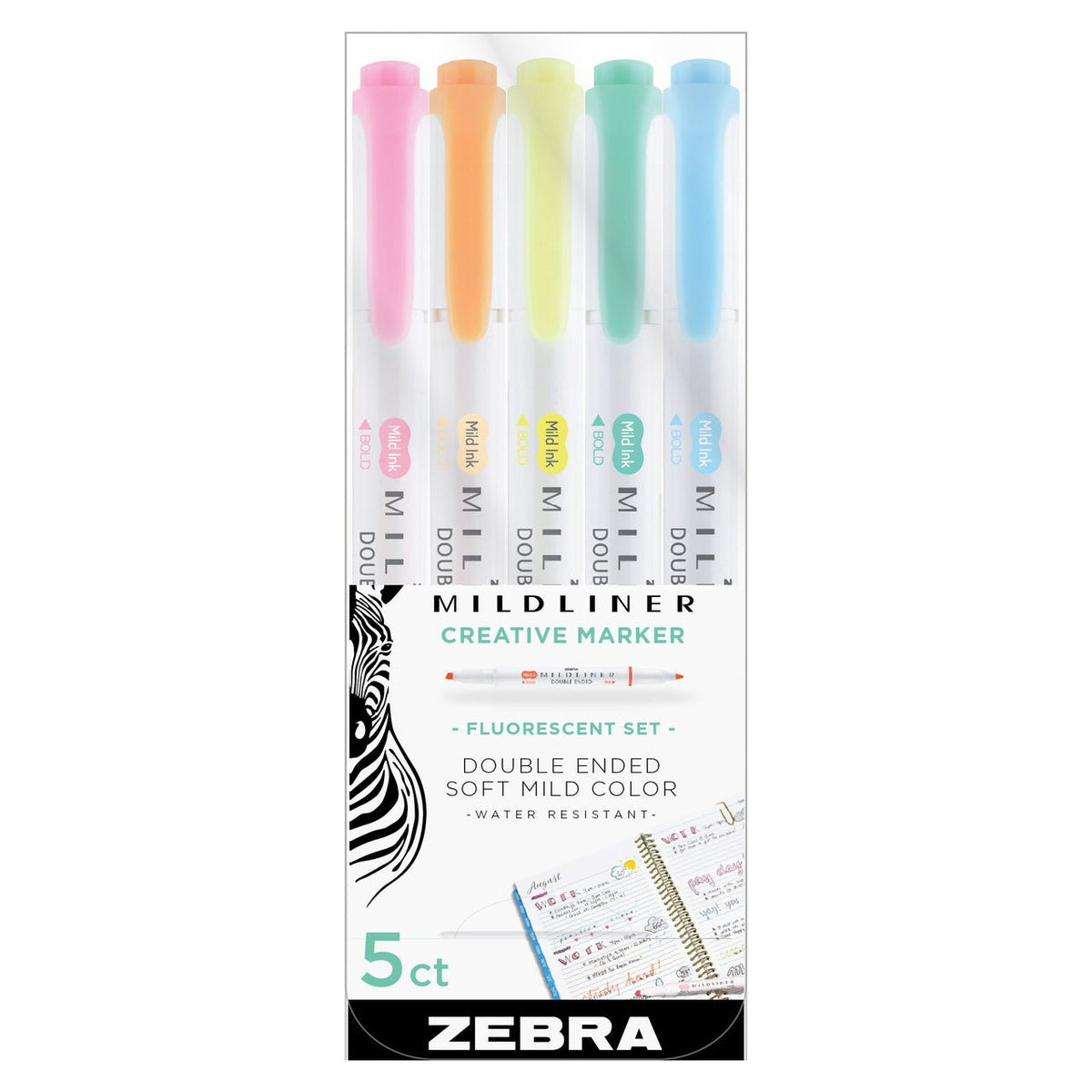 Zebra Mildliner Creative Marker - 5 Fluorescent Colors Set 